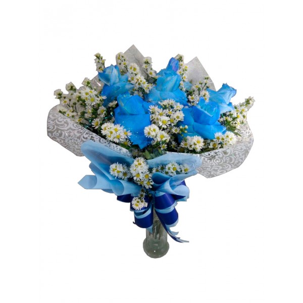 Buquê Azul com 6 Rosas