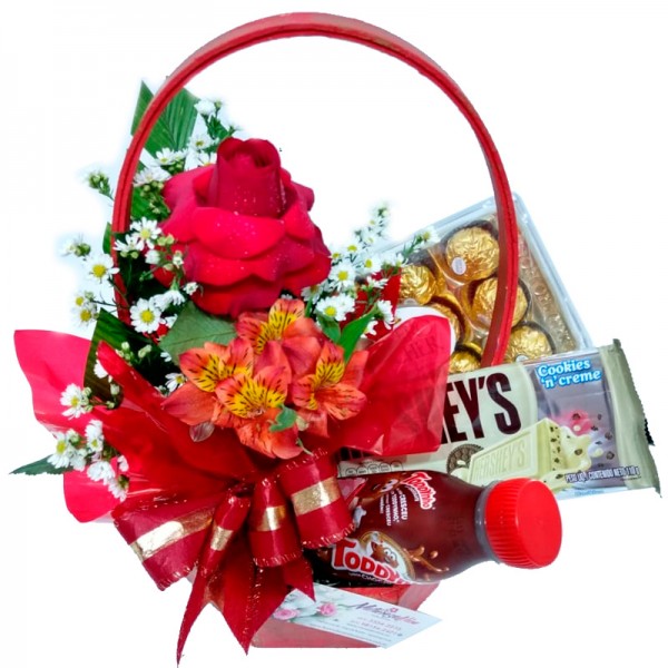 Cesta de Flores e Chocolates Amore